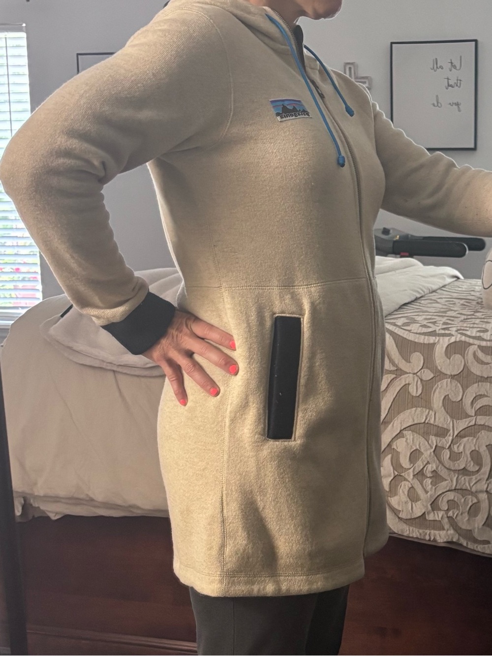 Patagonia Beige Hooded Zip Jacket with Blue Accents - Picture 7 of 11